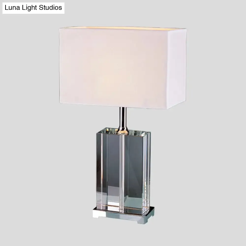 Modern Rectangular Reading Light with Clear Crystal and Fabric Shade - White Nightstand Lamp