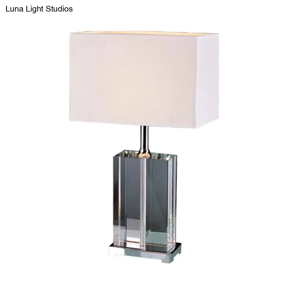 Modern Rectangular Reading Light with Clear Crystal and Fabric Shade - White Nightstand Lamp