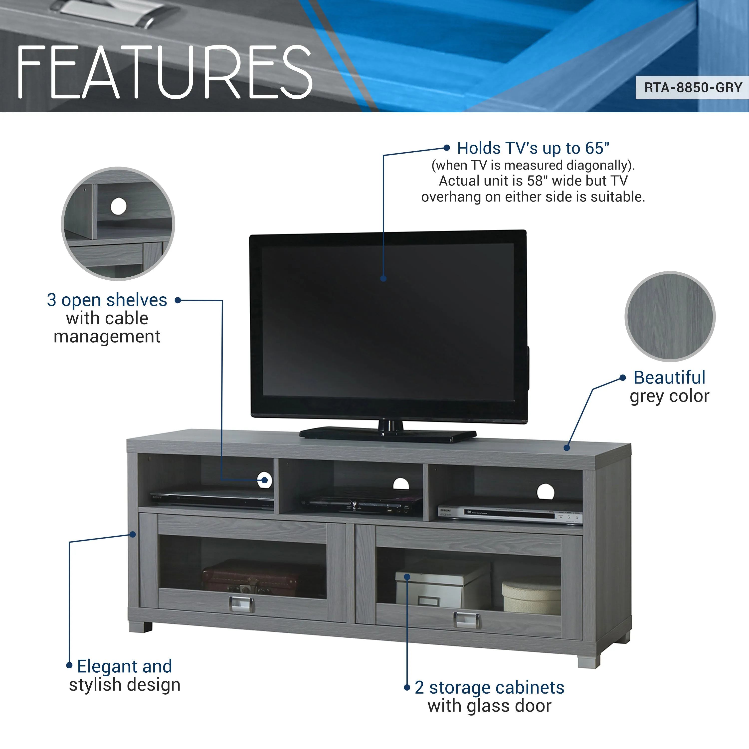 Modern TV Stand with Storage for TVs up to 65"