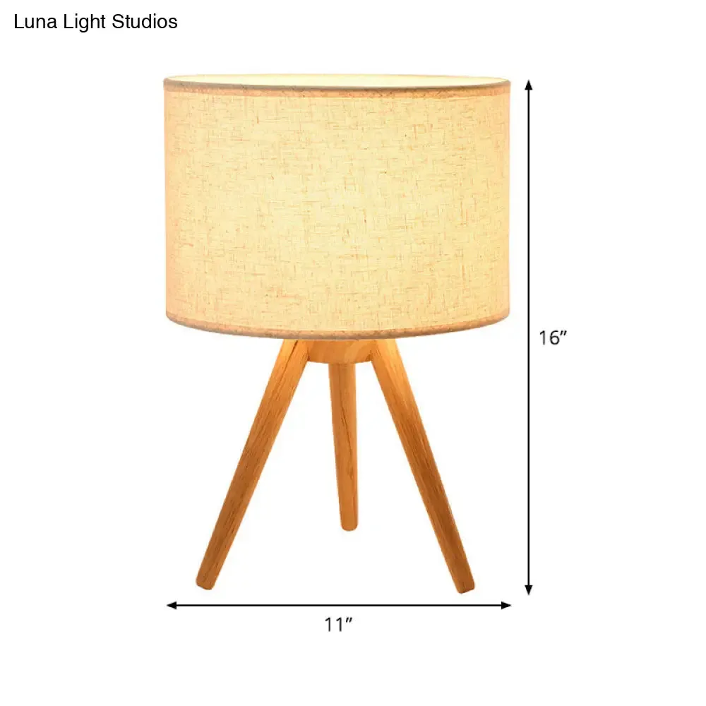 Modern Wood Table Lamp: Bedside Task Lighting with Cylinder Fabric Shade