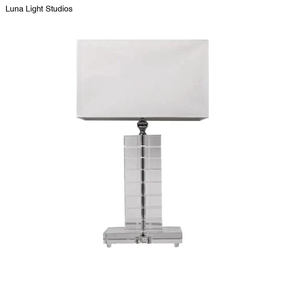 Modernist Clear Crystal Reading Light: White Nightstand Lamp with Rectangular Shape and 1 Bulb