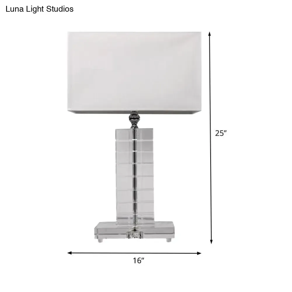Modernist Clear Crystal Reading Light: White Nightstand Lamp with Rectangular Shape and 1 Bulb