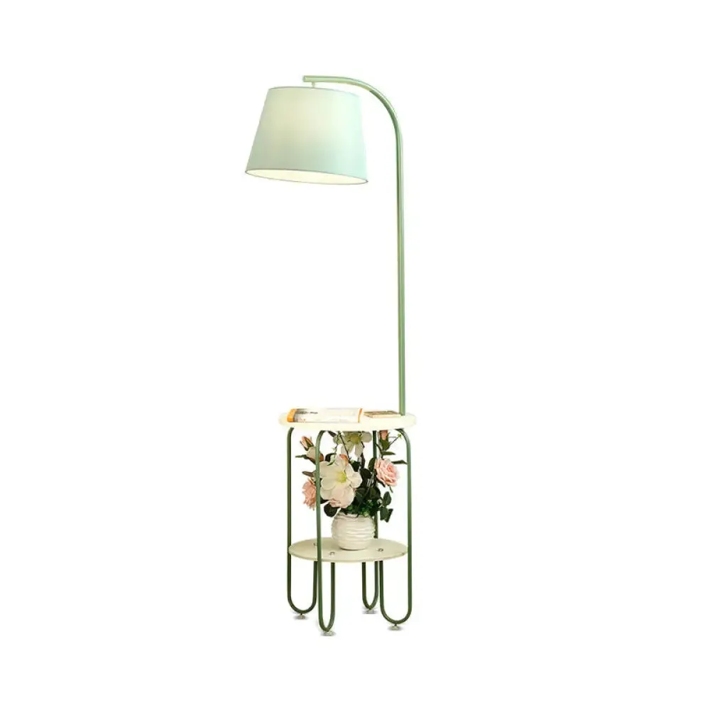 Modernist Drum Standing Fabric Floor Light with Tray - 1 Light Living Room Lighting