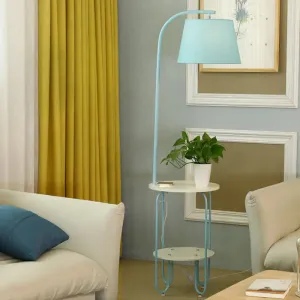 Modernist Drum Standing Fabric Floor Light with Tray - 1 Light Living Room Lighting