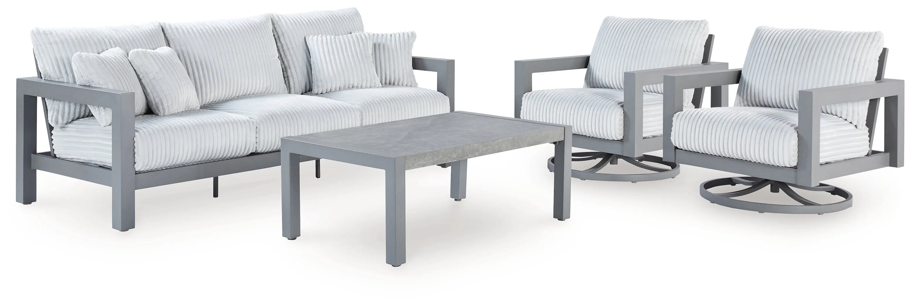 Moonlight View Outdoor Sofa and 2 Chairs with Coffee Table in Gray
