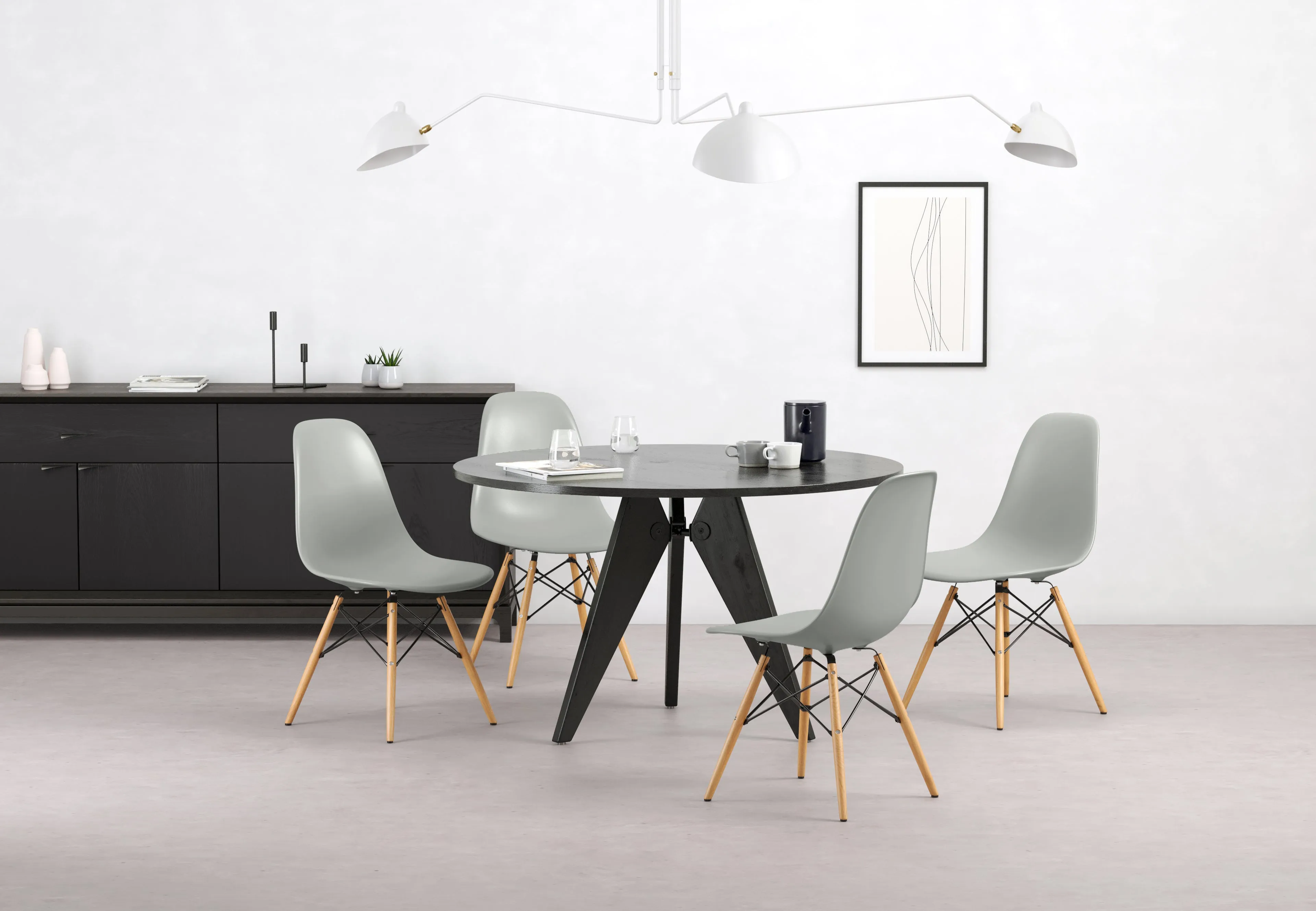 Mouille Ceiling - Mouille Ceiling Light, Three Arms, White, W98 in