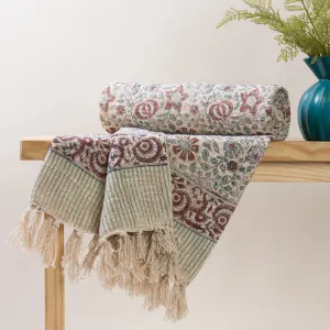 Multicolor Hand Block Floral Print Cotton Couch Throws For Home Decor