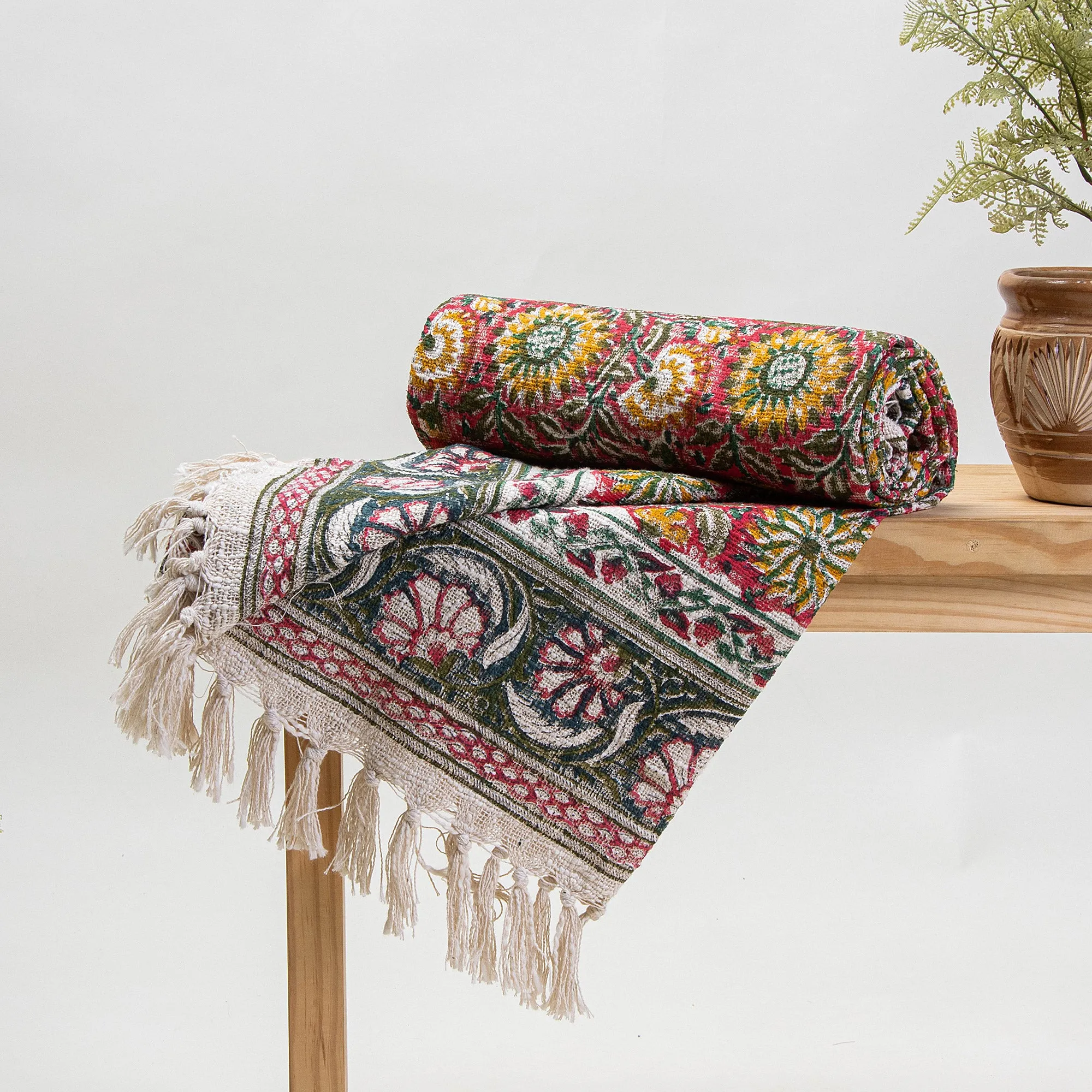 Multicolor Sun Flower Hand Block Print Couch Throw Blanket