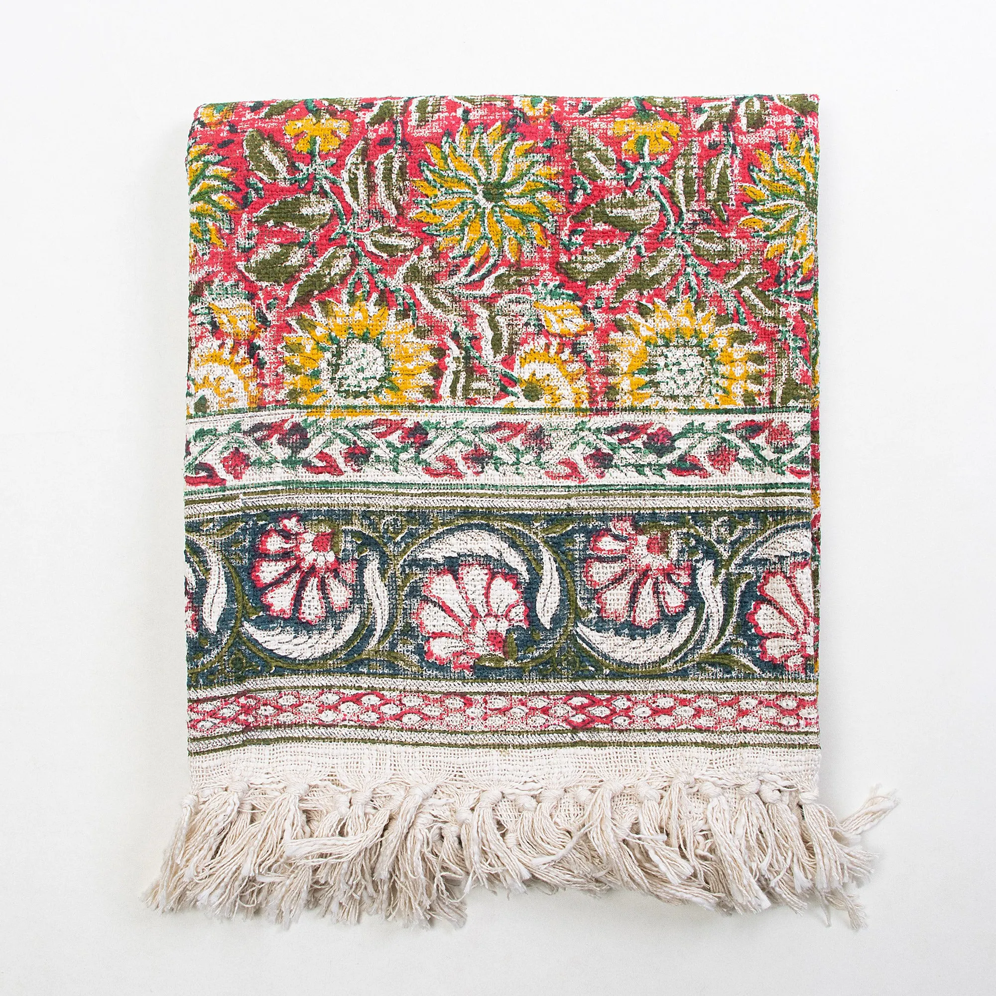 Multicolor Sun Flower Hand Block Print Couch Throw Blanket