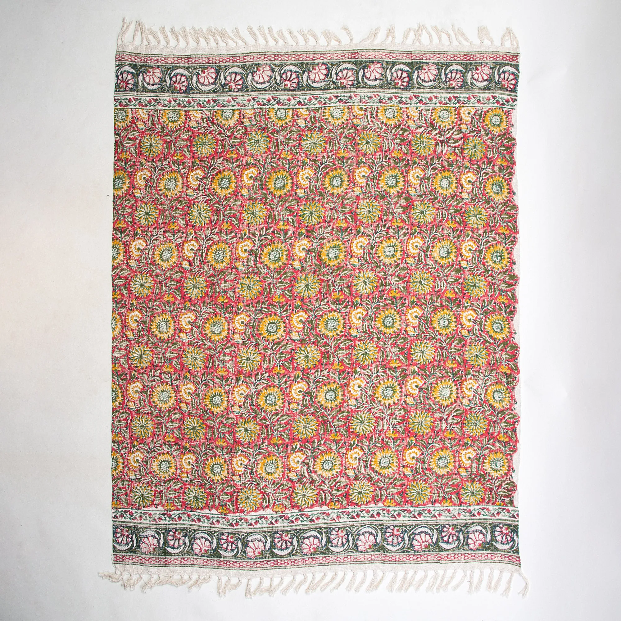 Multicolor Sun Flower Hand Block Print Couch Throw Blanket