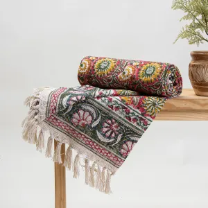 Multicolor Sun Flower Hand Block Print Couch Throw Blanket