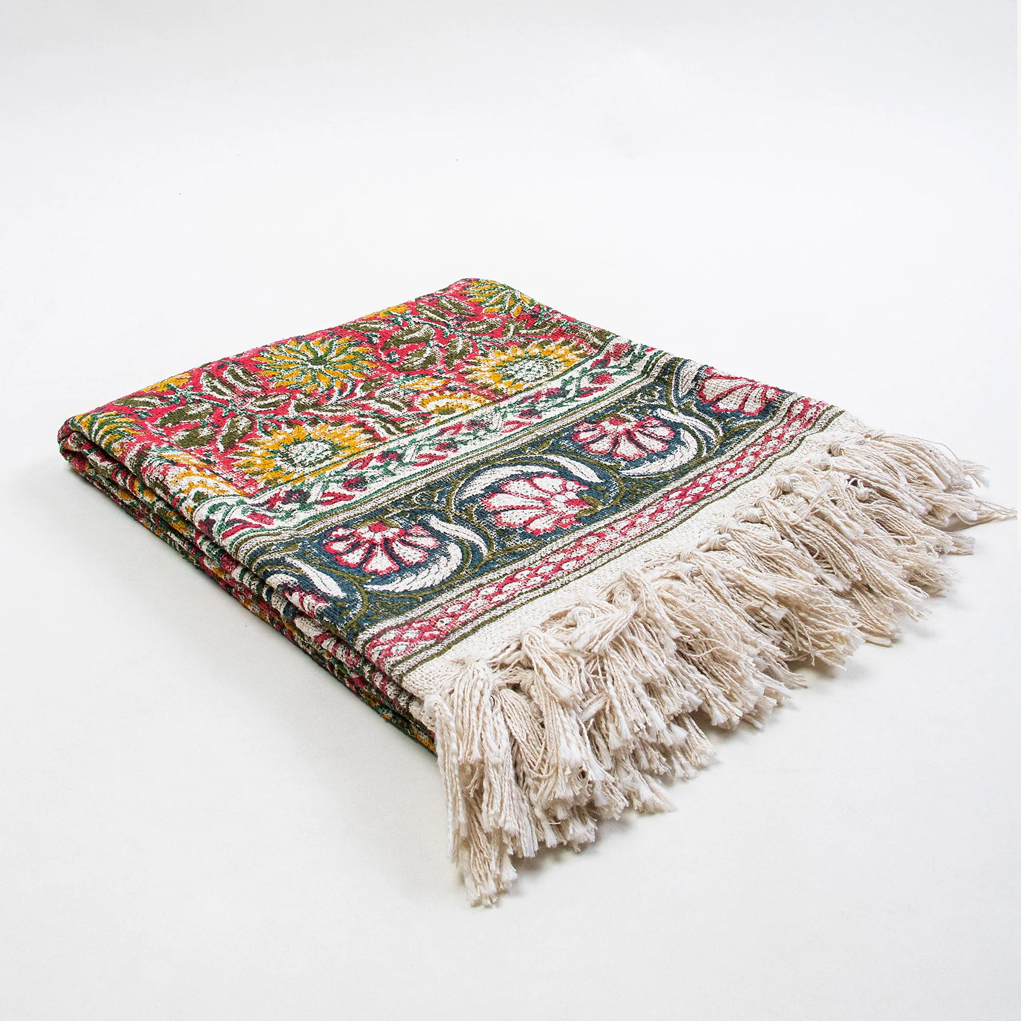 Multicolor Sun Flower Hand Block Print Couch Throw Blanket