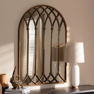 musa kazim Elegant Hanging Arch Farmhouse Wall Mirror, 36 Inch Wall Mounted Decorative Mirror for Living Room Fireplace Entryway Bedroom Bathroom Wooden Wall Window for Living Room Bedroom Brown