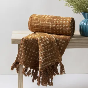 Mustard Yellow Block Print Sofa Throw Blanket For Home Decor