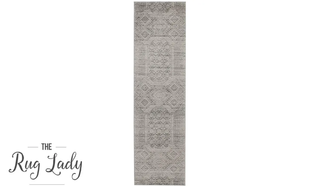 Mystique Silver White Vintage Patterned Hallway Runner