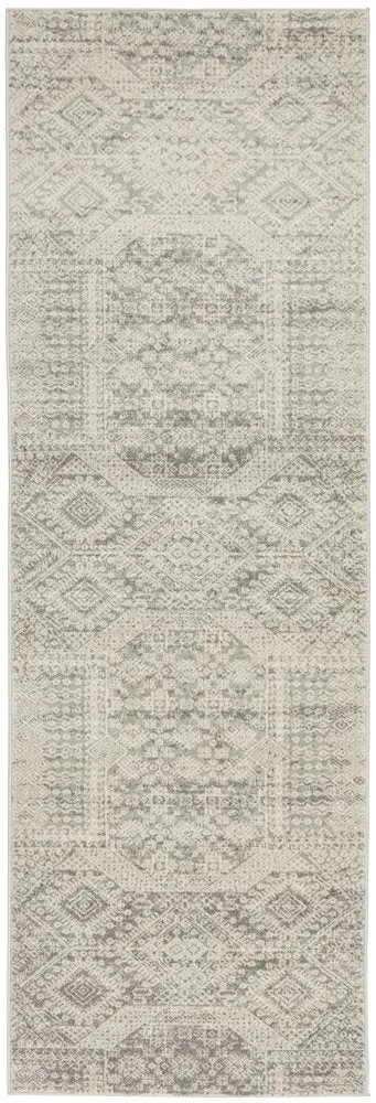 Mystique Silver White Vintage Patterned Hallway Runner