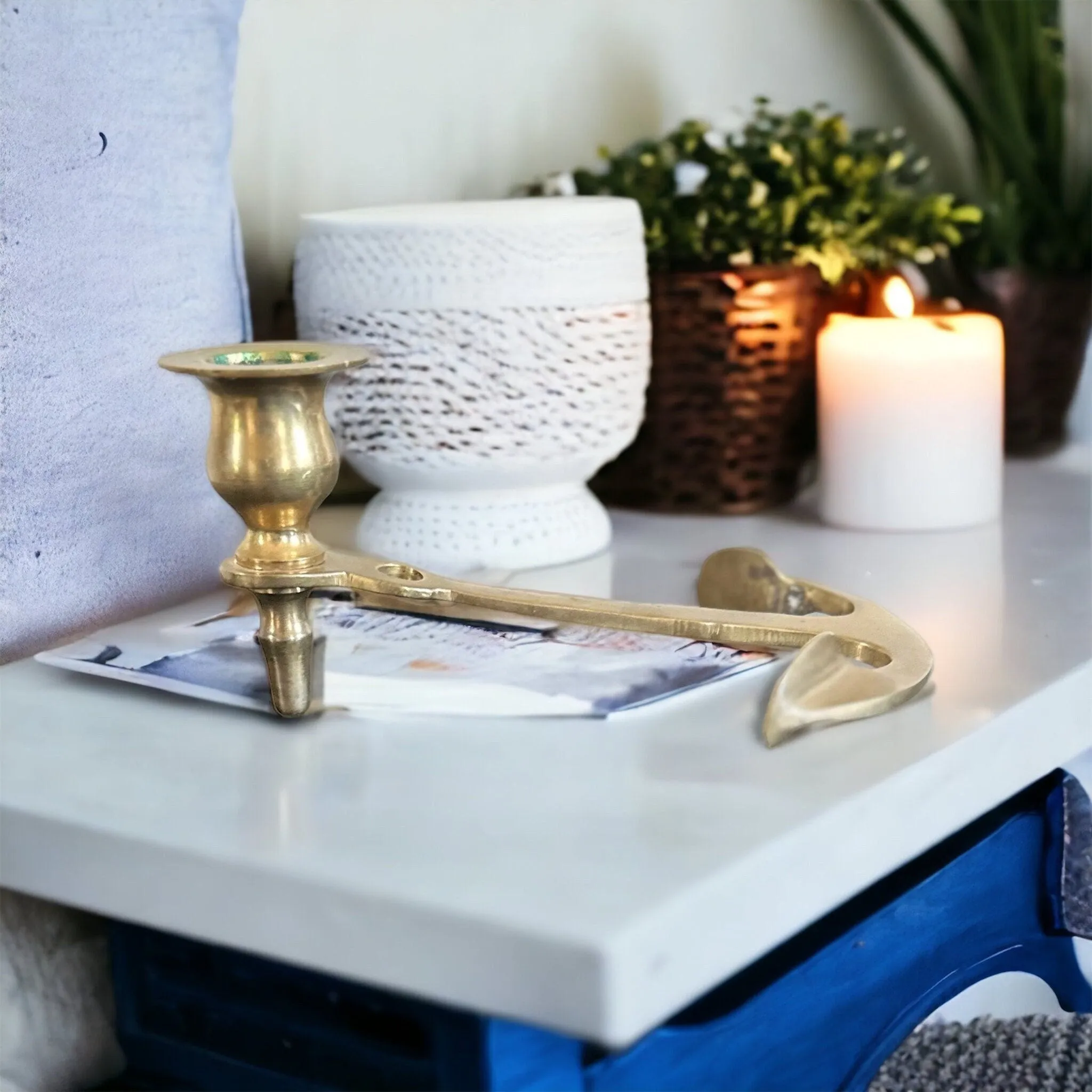 Nautical Anchor Brass Candle Holder