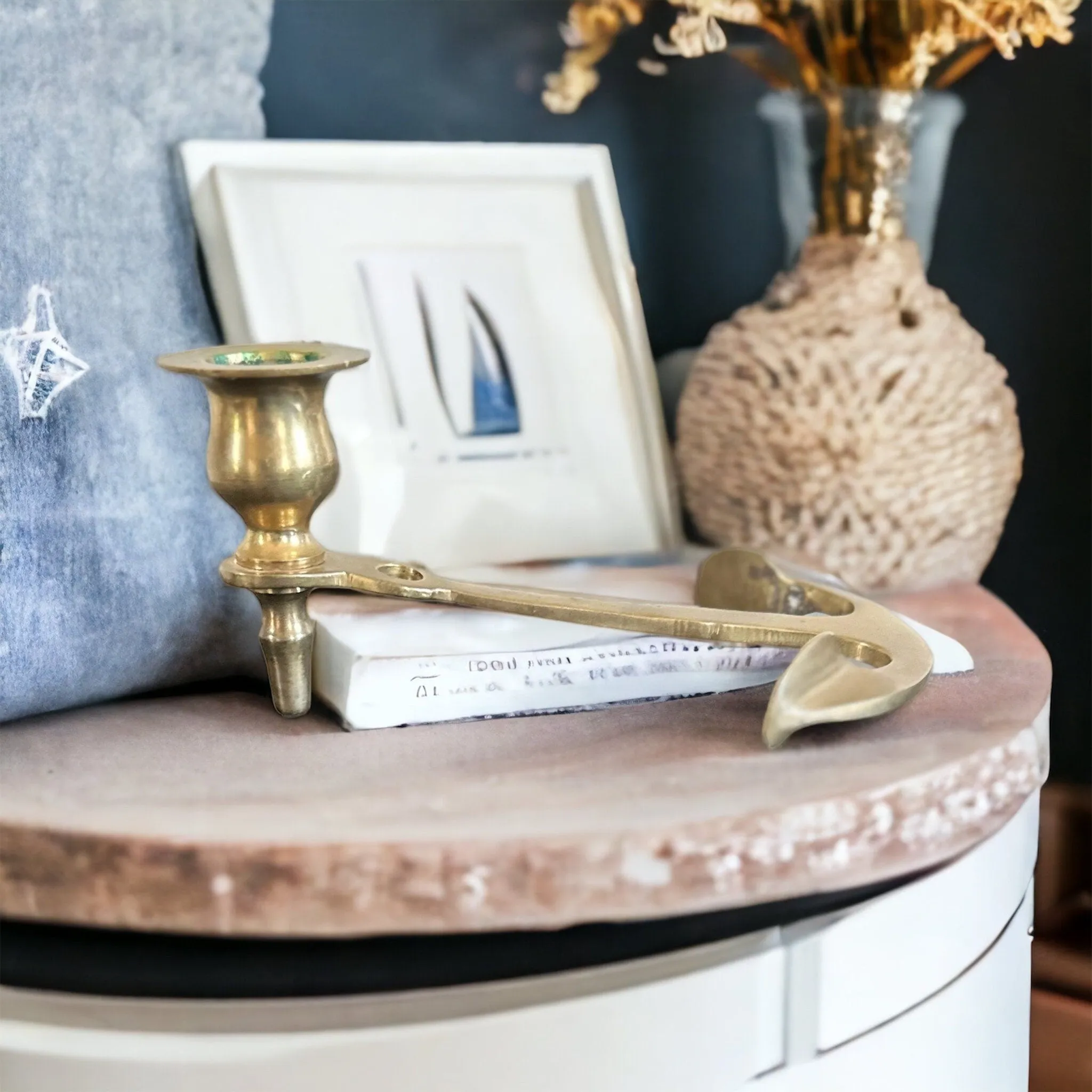 Nautical Anchor Brass Candle Holder