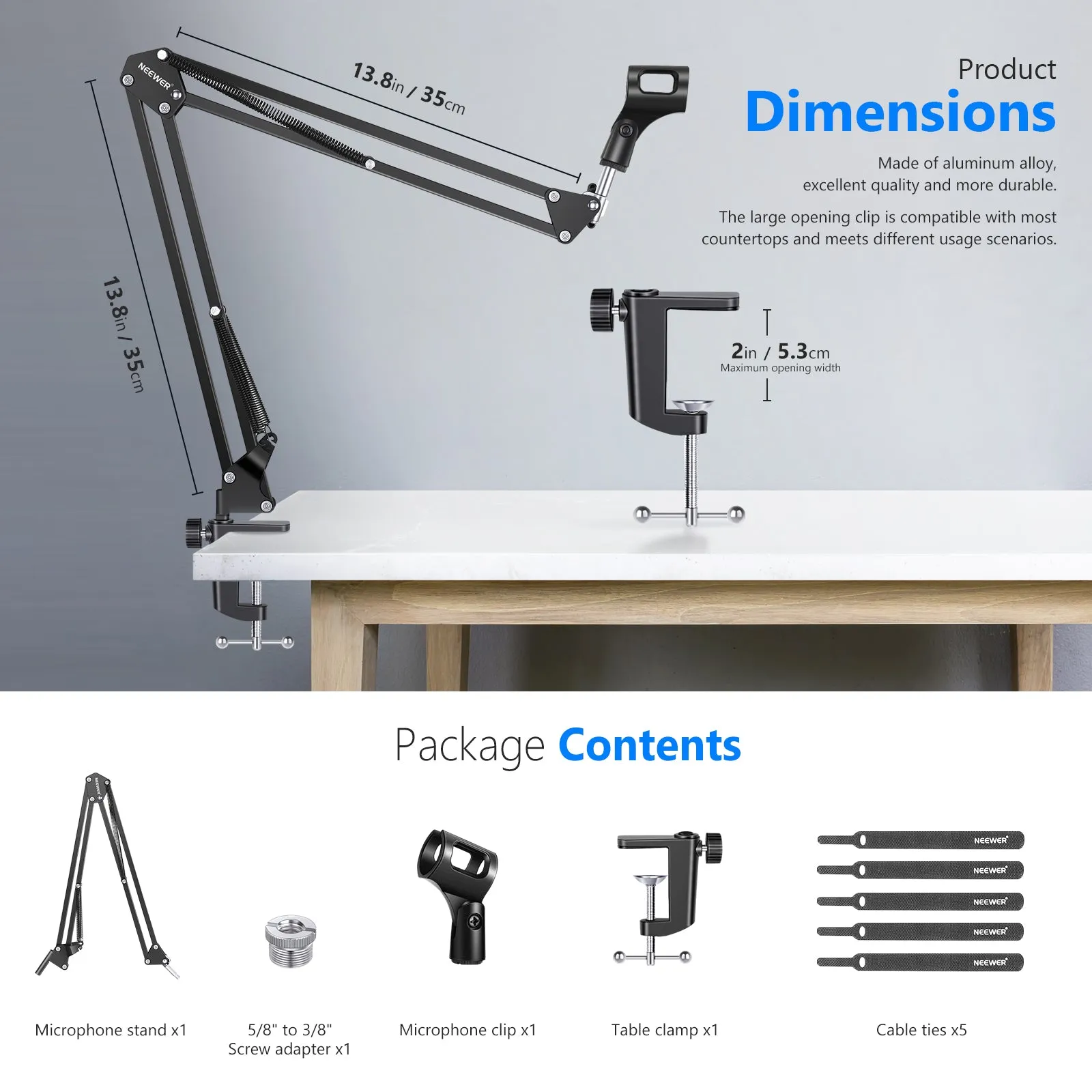 NEEWER Mic Arm Microphone Stand Boom Suspension Scissor Stand