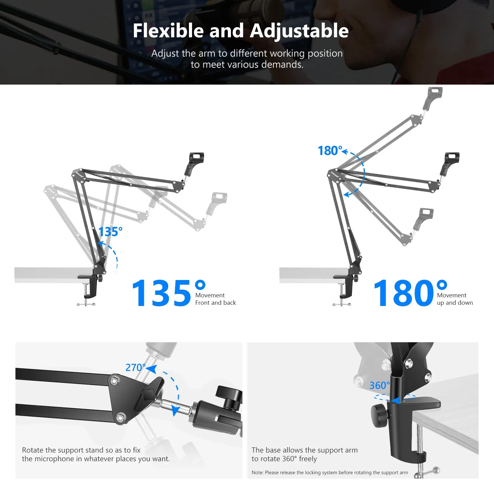 NEEWER Mic Arm Microphone Stand Boom Suspension Scissor Stand