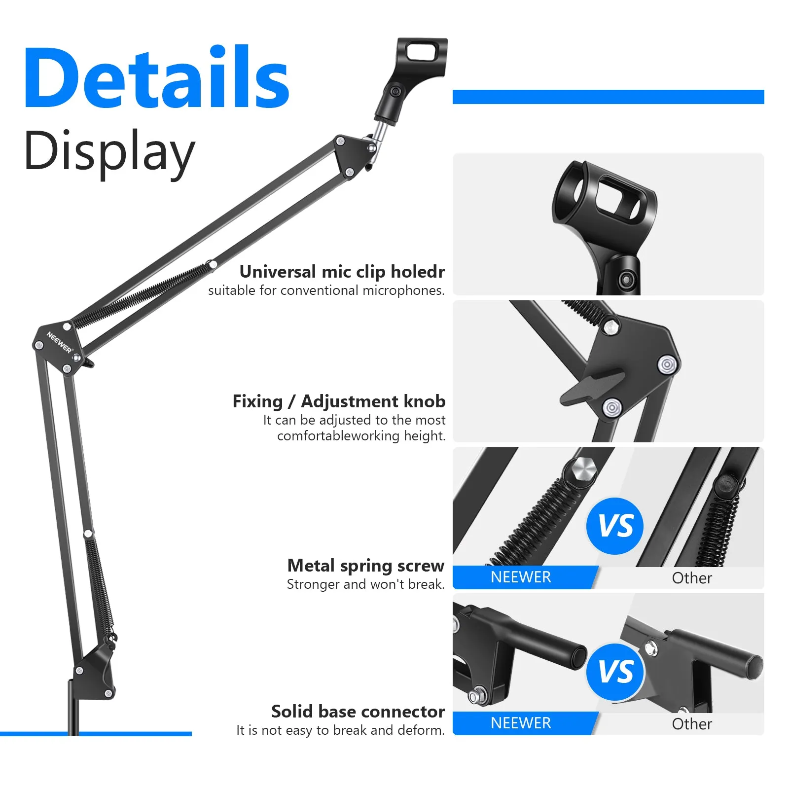 NEEWER Mic Arm Microphone Stand Boom Suspension Scissor Stand