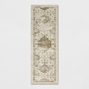 New - 2'4"x7' Runner Vintage Tufted Distressed Rug Tan - Threshold