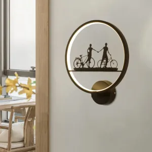 Nordic LED Wall Lamp with Eiffel Tower or Couple Pattern - White/Black Metal Round Mural Fixture