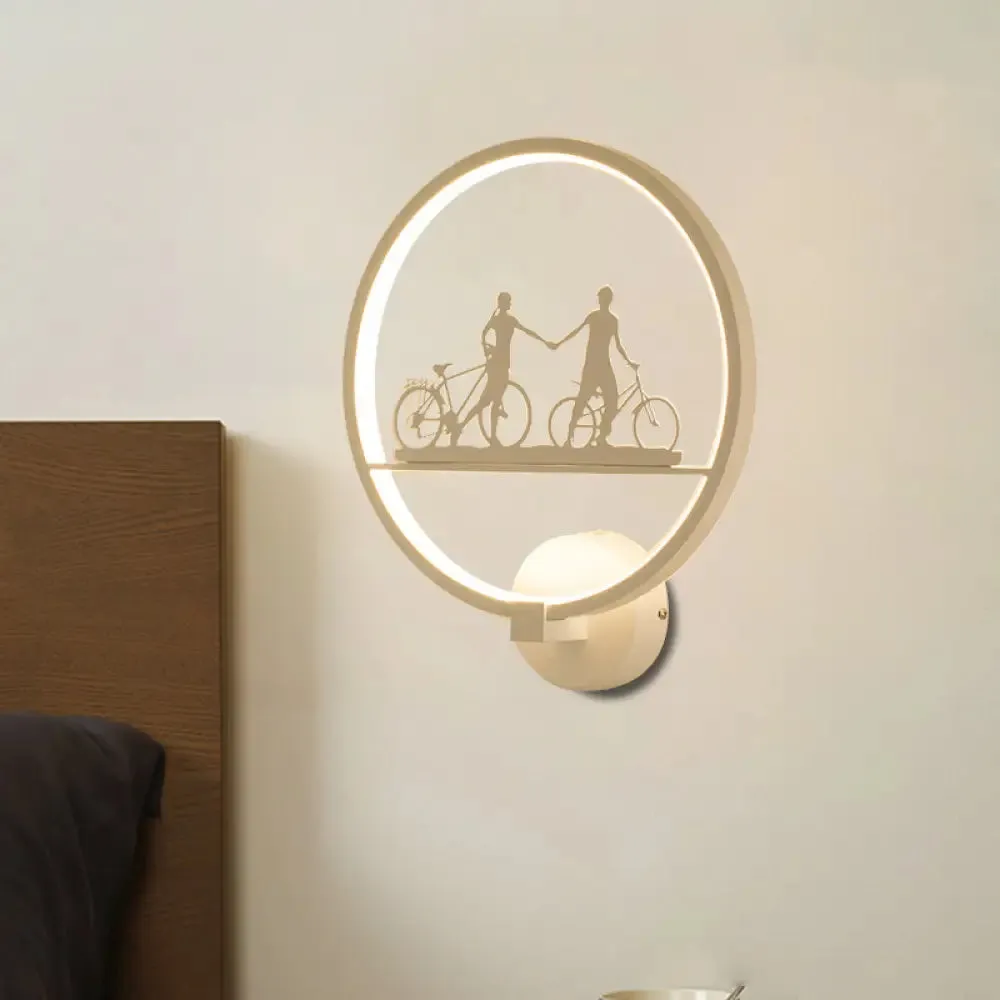 Nordic LED Wall Lamp with Eiffel Tower or Couple Pattern - White/Black Metal Round Mural Fixture