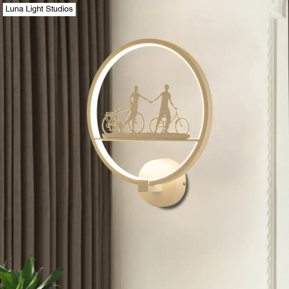 Nordic LED Wall Lamp with Eiffel Tower or Couple Pattern - White/Black Metal Round Mural Fixture