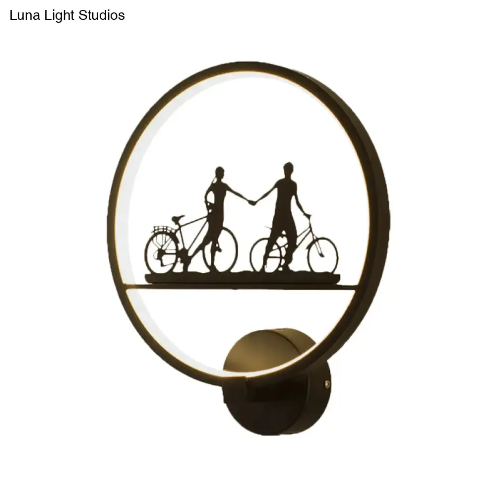 Nordic LED Wall Lamp with Eiffel Tower or Couple Pattern - White/Black Metal Round Mural Fixture