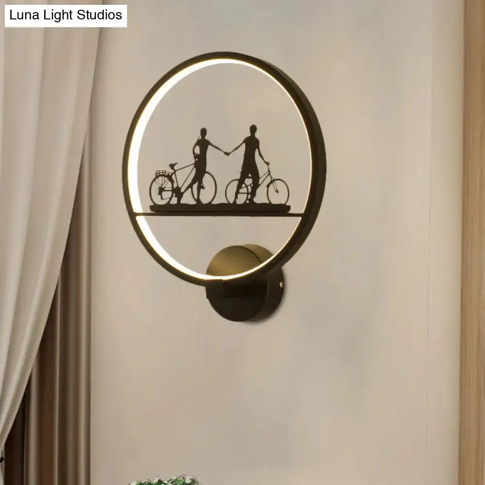 Nordic LED Wall Lamp with Eiffel Tower or Couple Pattern - White/Black Metal Round Mural Fixture