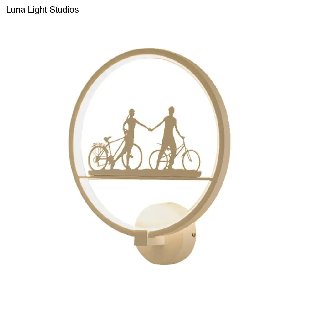 Nordic LED Wall Lamp with Eiffel Tower or Couple Pattern - White/Black Metal Round Mural Fixture