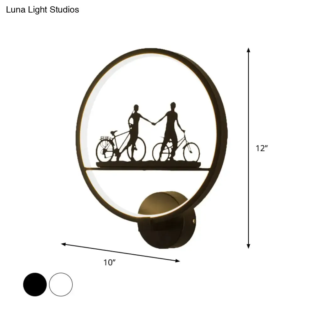 Nordic LED Wall Lamp with Eiffel Tower or Couple Pattern - White/Black Metal Round Mural Fixture