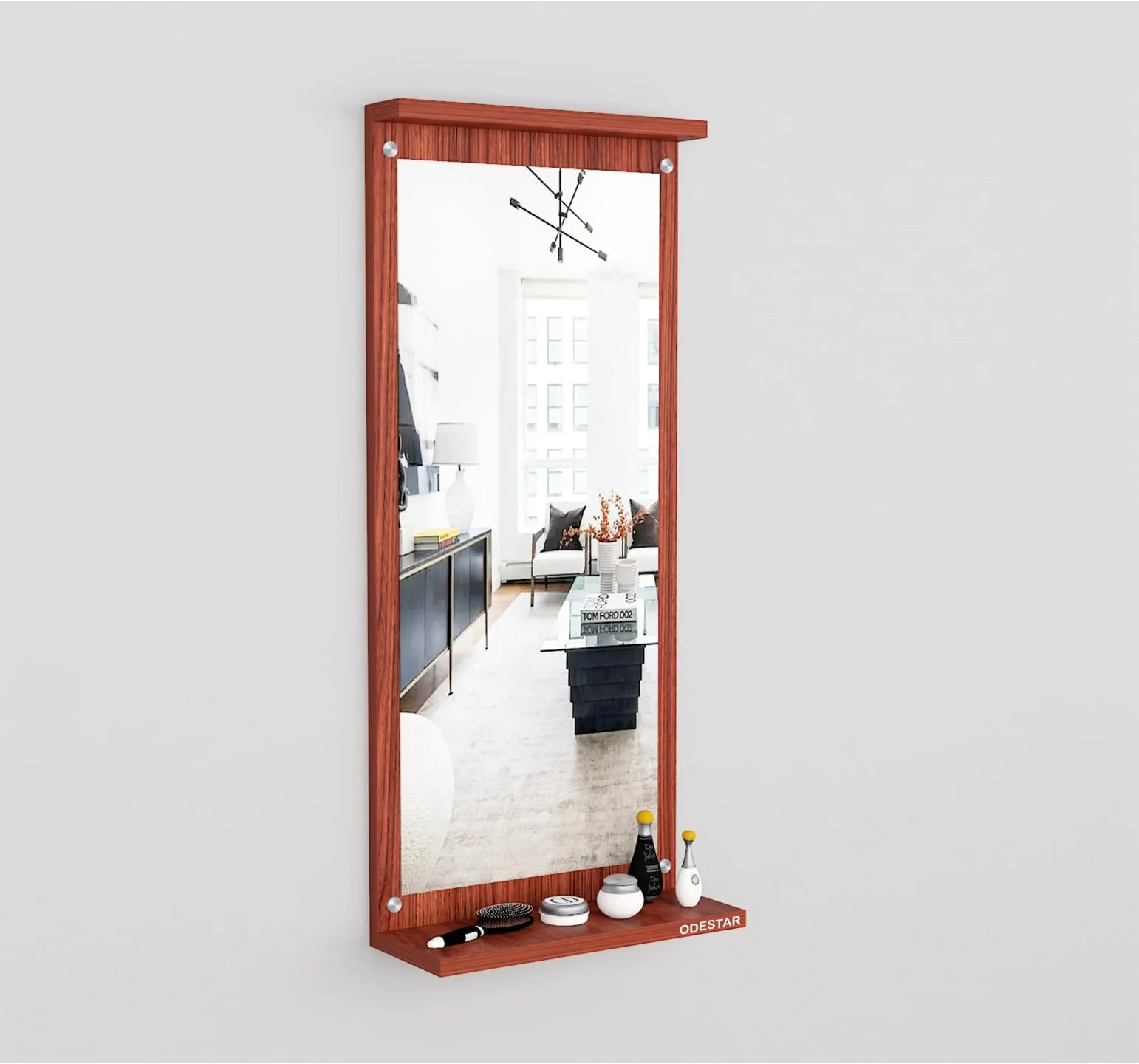 Odestar Wooden Hanging Wall Mirror 80 x 35 x 12 Cm for Living Room, Bedroom, Dressing table, Perfect for Any Room Enginering Wood (Particle Board) | KIAN | Rectangular Size Classic Walnut