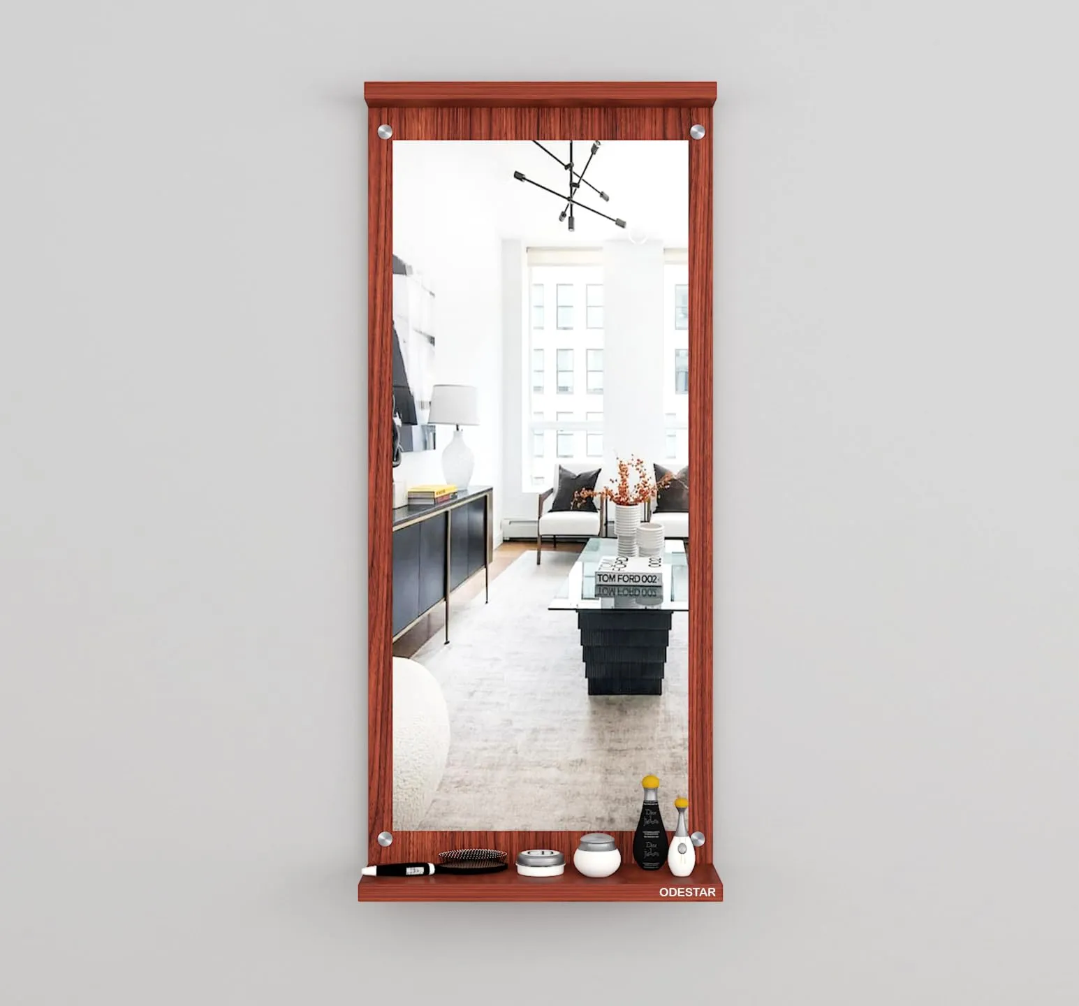 Odestar Wooden Hanging Wall Mirror 80 x 35 x 12 Cm for Living Room, Bedroom, Dressing table, Perfect for Any Room Enginering Wood (Particle Board) | KIAN | Rectangular Size Classic Walnut