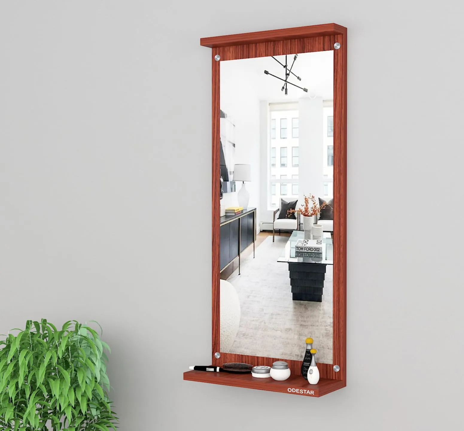 Odestar Wooden Hanging Wall Mirror 80 x 35 x 12 Cm for Living Room, Bedroom, Dressing table, Perfect for Any Room Enginering Wood (Particle Board) | KIAN | Rectangular Size Classic Walnut