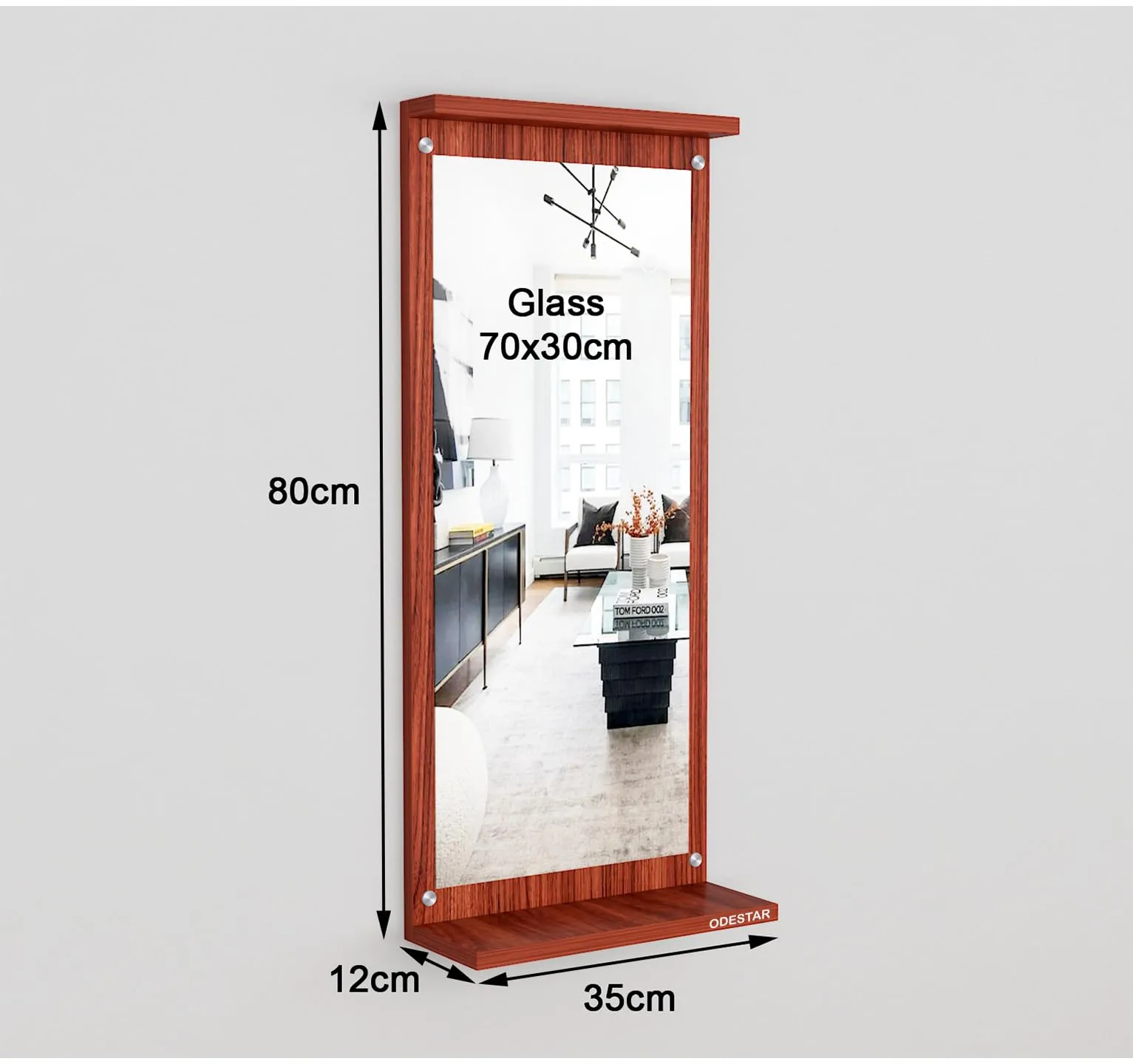 Odestar Wooden Hanging Wall Mirror 80 x 35 x 12 Cm for Living Room, Bedroom, Dressing table, Perfect for Any Room Enginering Wood (Particle Board) | KIAN | Rectangular Size Classic Walnut