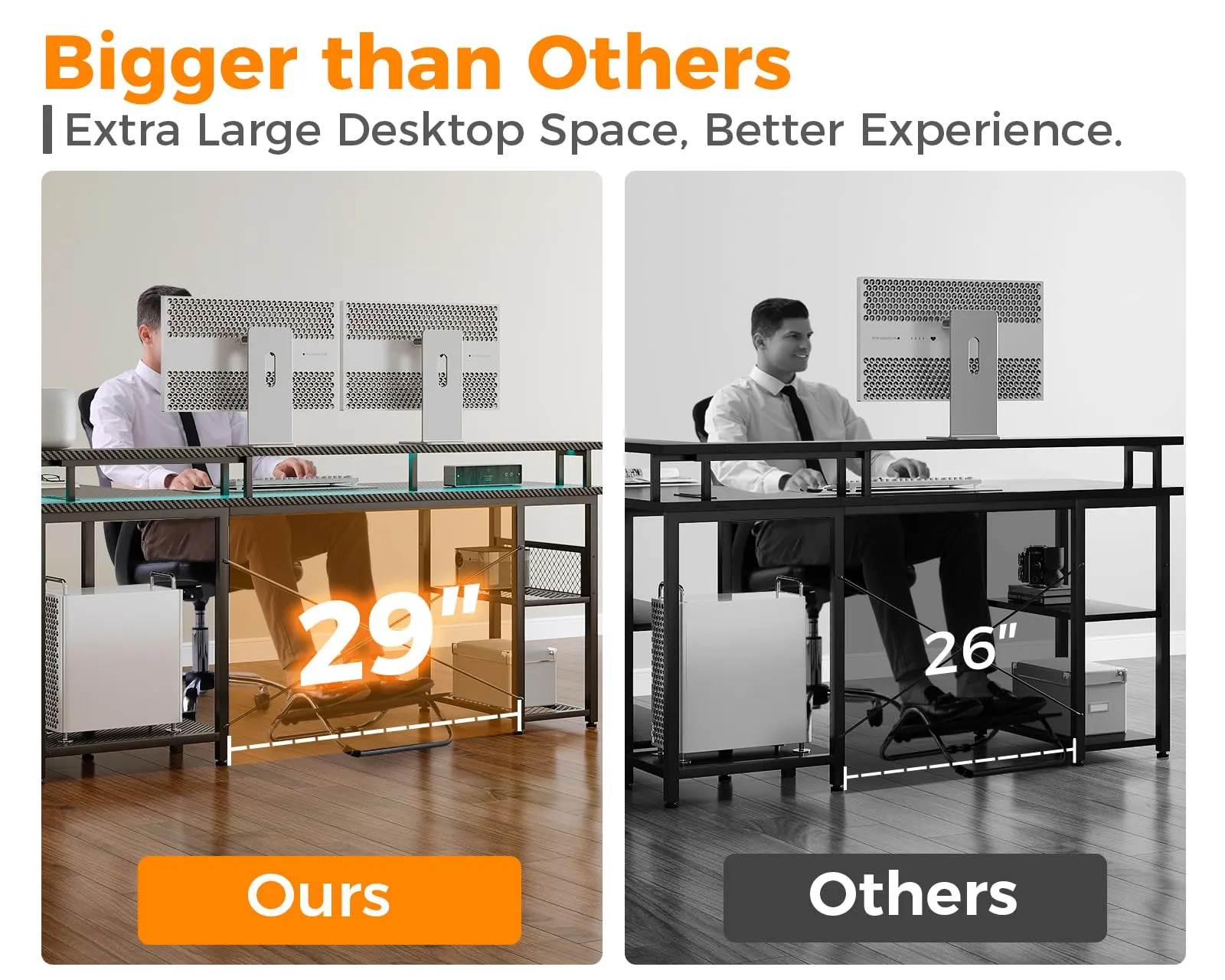 ODK 59" L Shaped Gaming Desk with Power Outlet and LED Lights, Reversible L Shaped Desk with Storage Shelves & Monitor Stand, Gaming Desk with USB Ports, Home Office Desk, Black Carbon Fiber