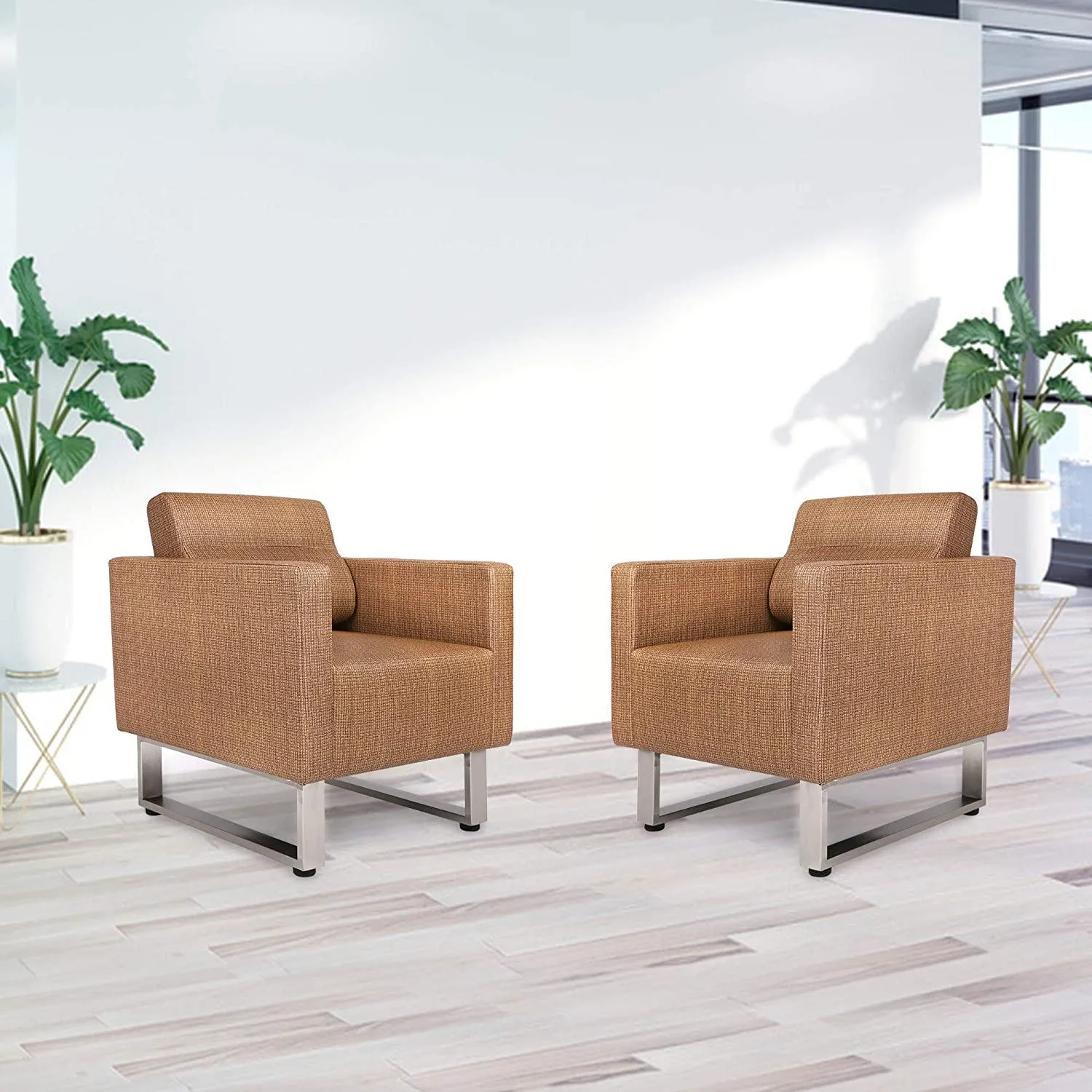 Office Guest Chairs Sofa Leather Club Chairs Accent Chairs with PU Leather Soft Sponge, Coffee