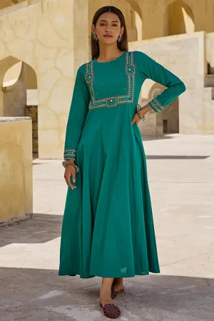 Okhai "Minar" Hand Embroidered Mirror and Beadwork Pure Cotton Flared Kurta