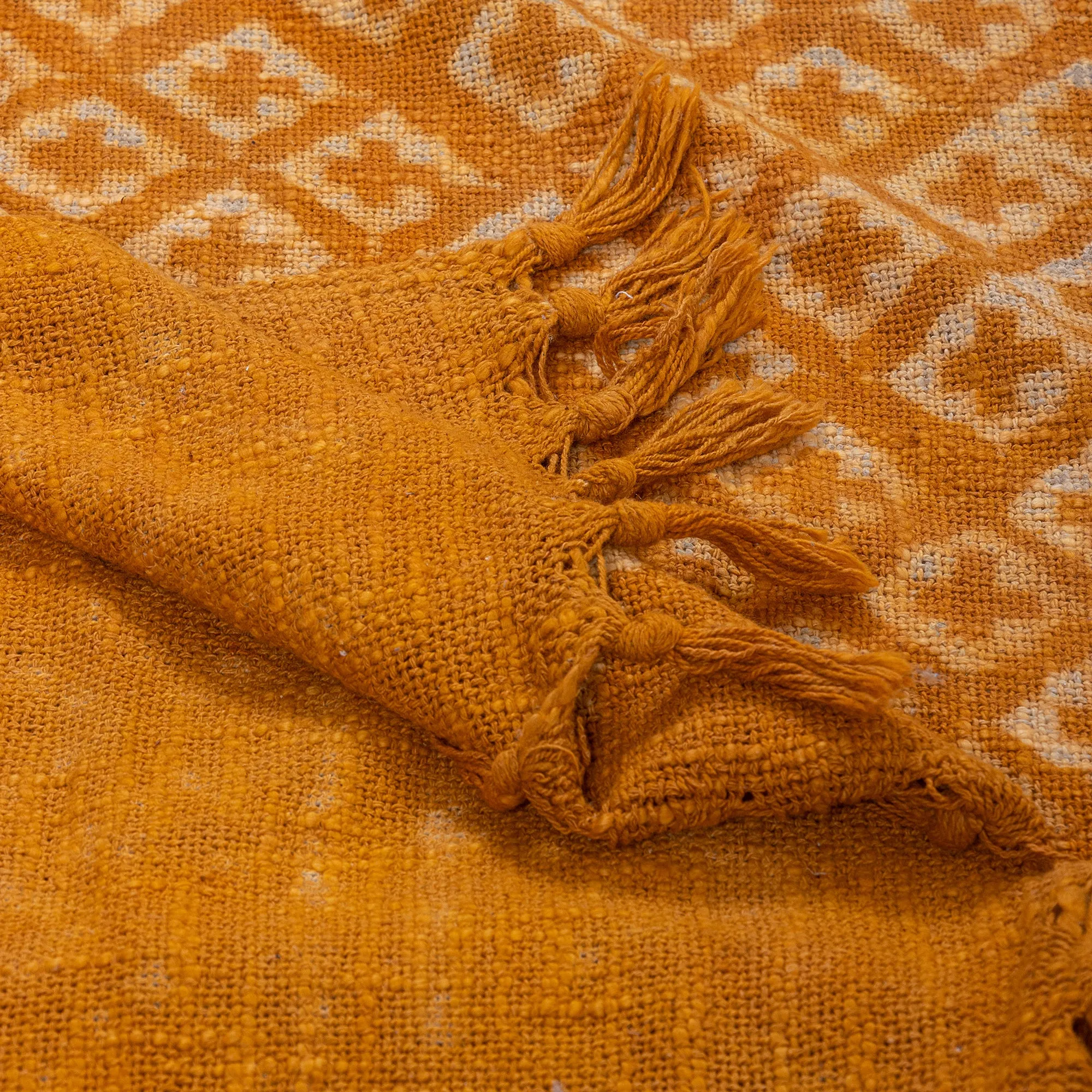 Orange Geometrical Block Print Cotton Bed Throw Blanket