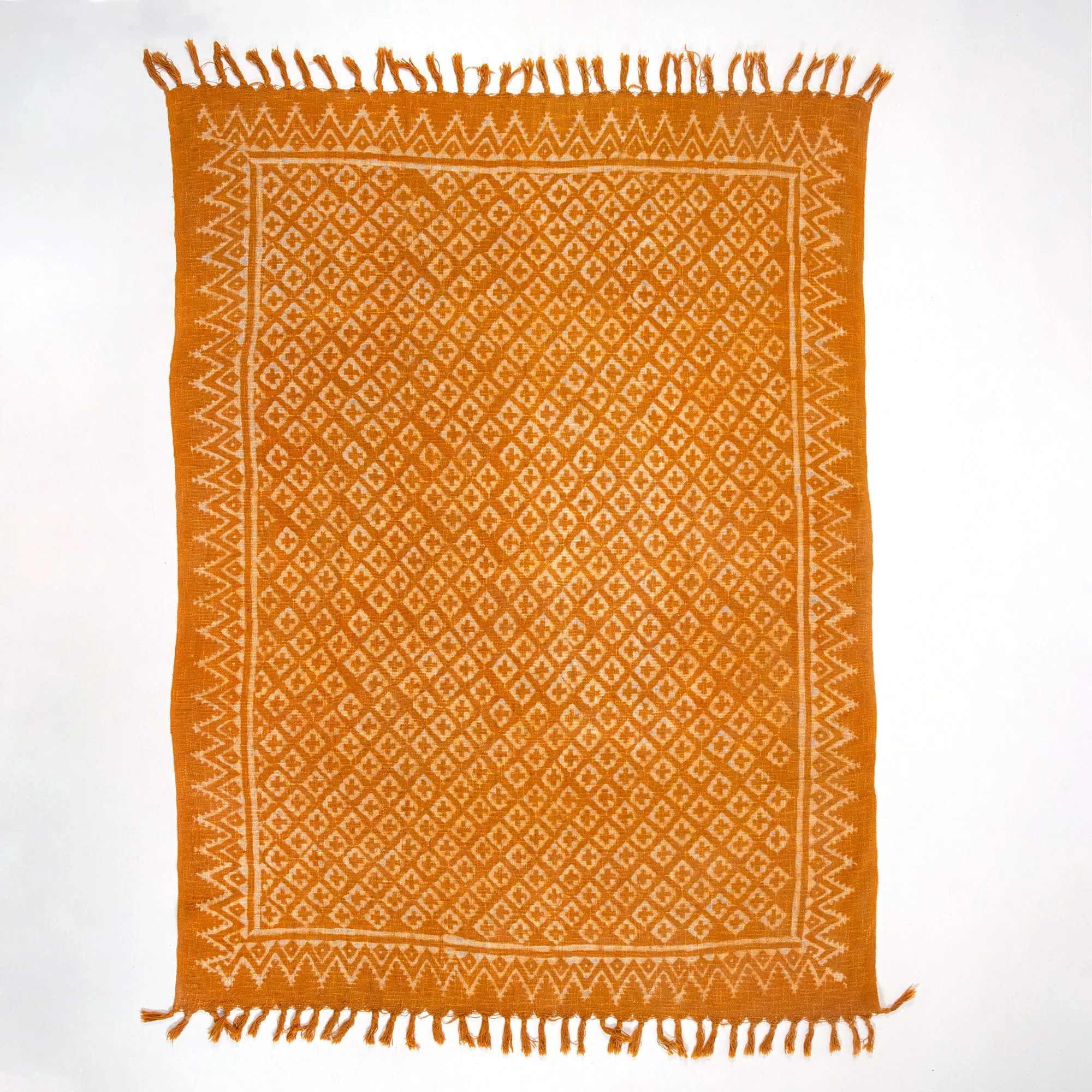 Orange Geometrical Block Print Cotton Bed Throw Blanket