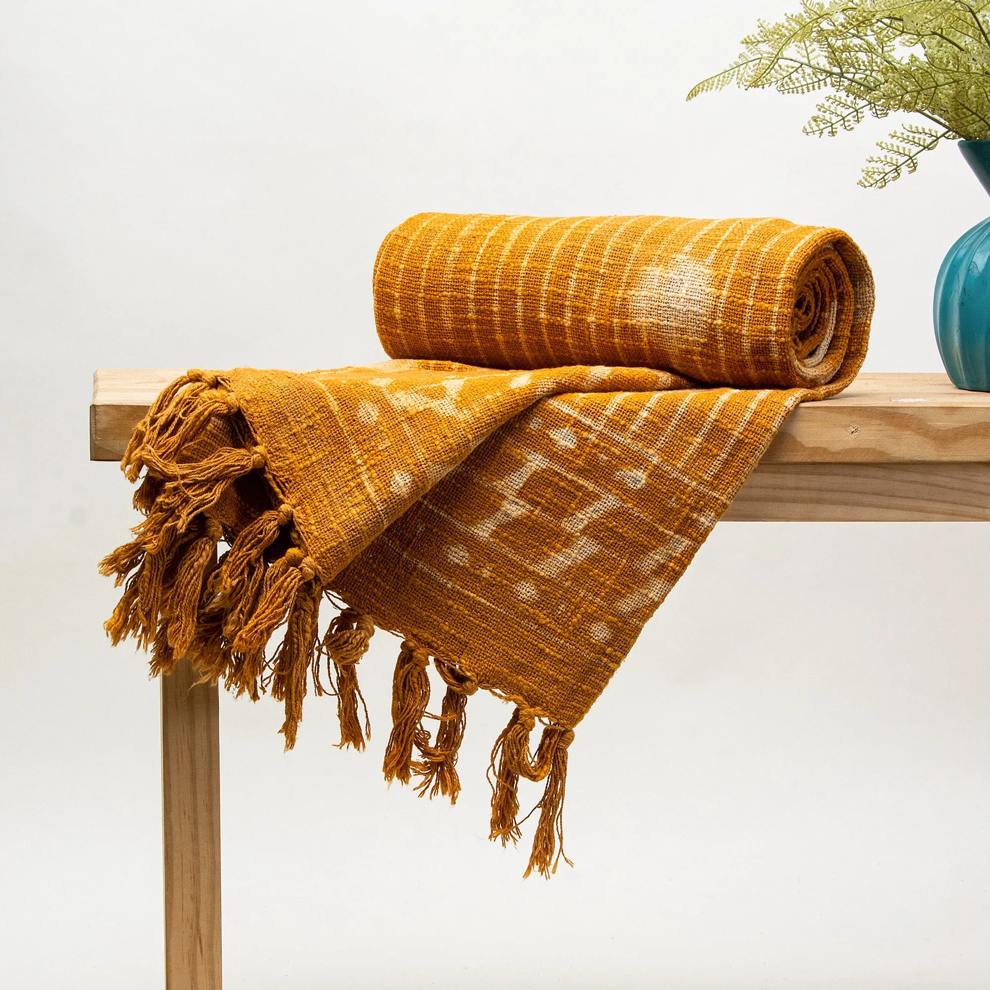 Orange Polka Dots Hand Block Print Organic Cotton Sofa Throw Blanket