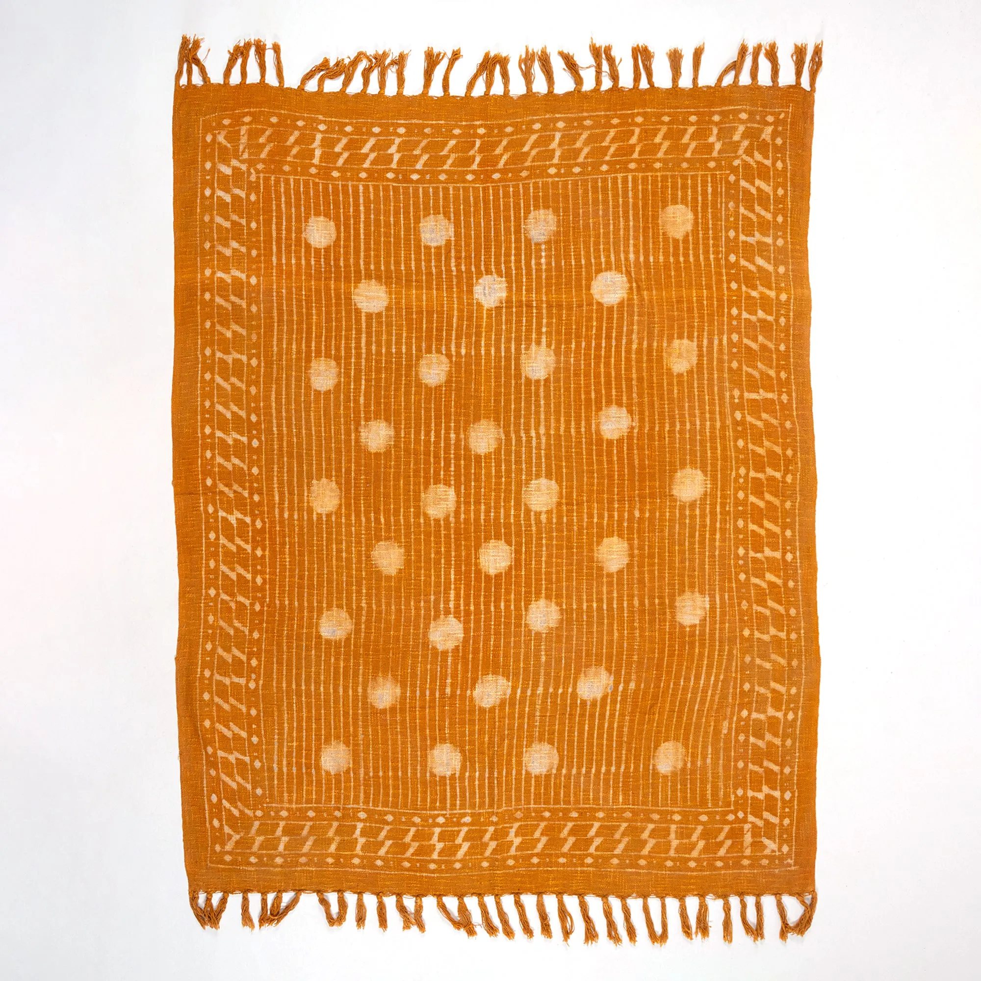 Orange Polka Dots Hand Block Print Organic Cotton Sofa Throw Blanket