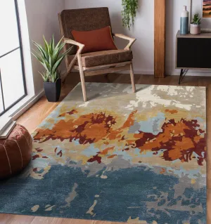 Orange Wool & Viscose Dream Scape 5x8 Feet Hand-Tufted Carpet - Rug