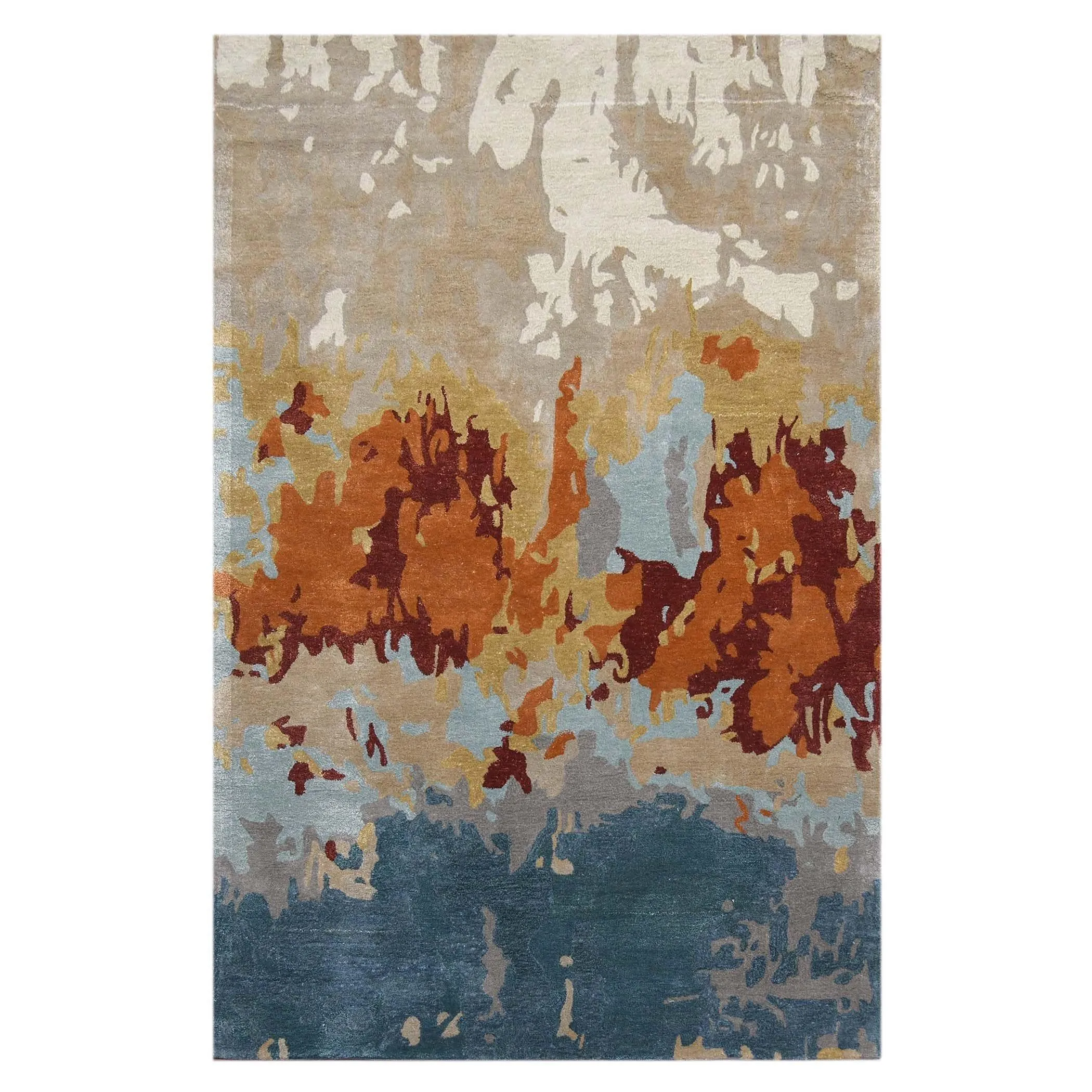 Orange Wool & Viscose Dream Scape 5x8 Feet Hand-Tufted Carpet - Rug