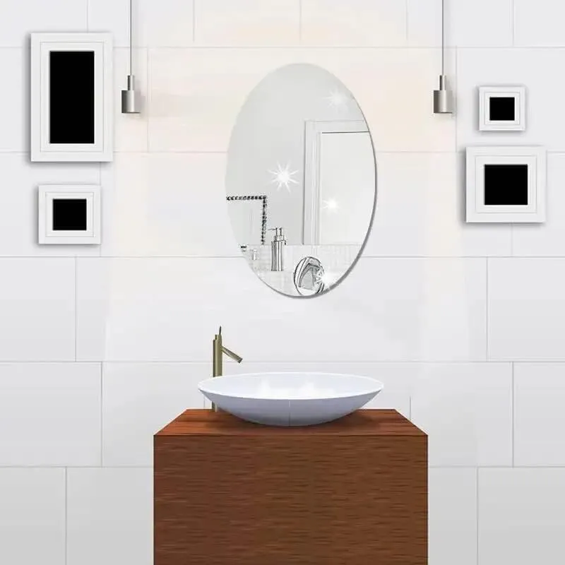 Oval Shape Adhesive Mirror Sticker for Wall On Tiles Bathroom, Bedroom Living Room 20 * 30 CM, Silver, Unframed