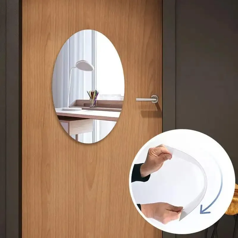 Oval Shape Adhesive Mirror Sticker for Wall On Tiles Bathroom, Bedroom Living Room 20 * 30 CM, Silver, Unframed