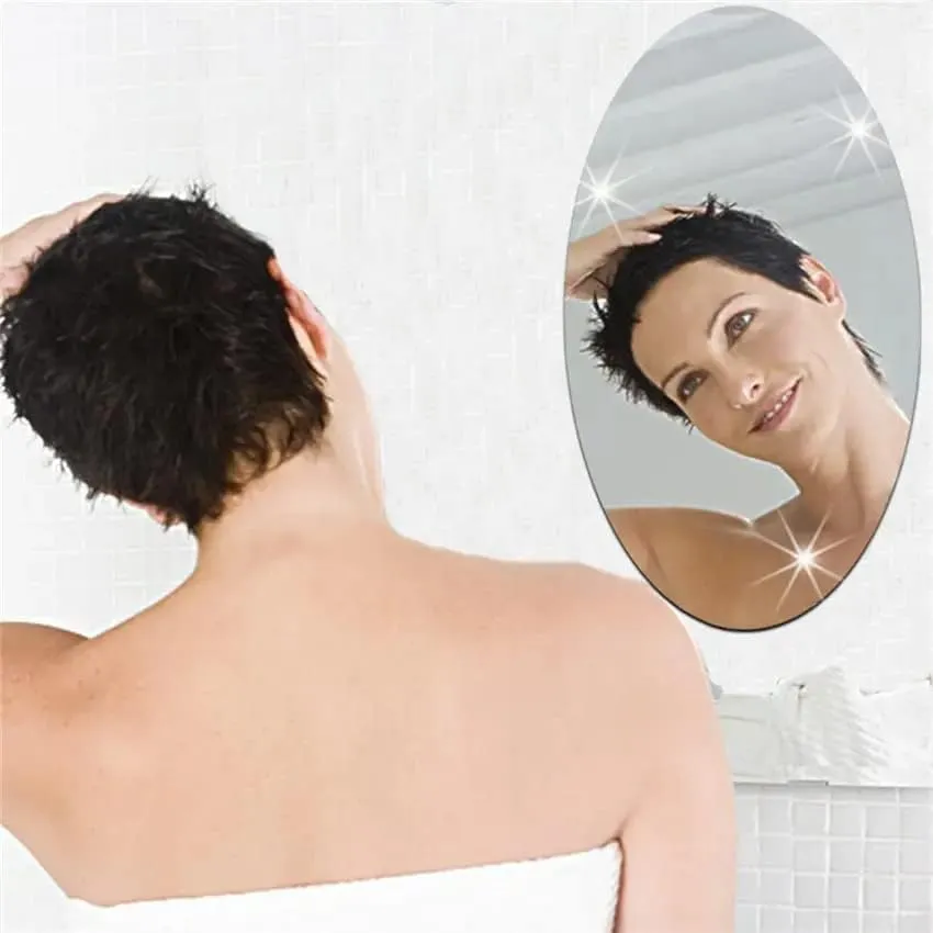 Oval Shape Adhesive Mirror Sticker for Wall On Tiles Bathroom, Bedroom Living Room 20 * 30 CM, Silver, Unframed