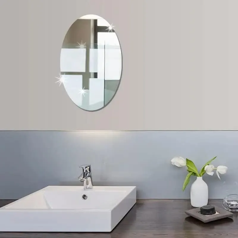 Oval Shape Adhesive Mirror Sticker for Wall On Tiles Bathroom, Bedroom Living Room 20 * 30 CM, Silver, Unframed
